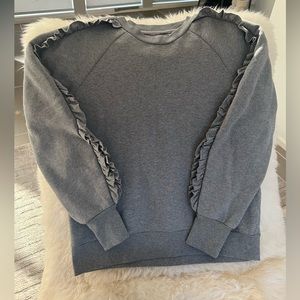 Authentic BURBERRY Grey Pullover Sweatshirt Sweater with Ruffle Sleeves XL